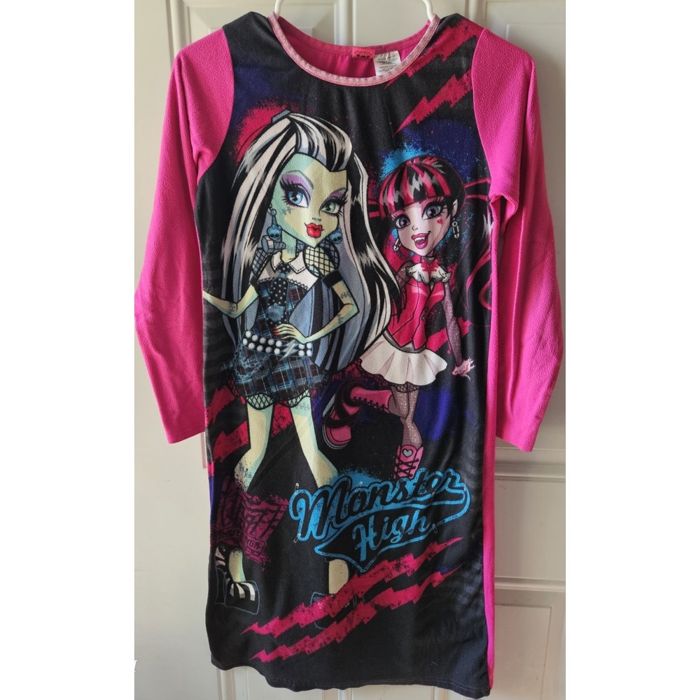 Monster High Girls 14/16 Pink Fleece Nightgown Sleep Dress Frankie Stein...